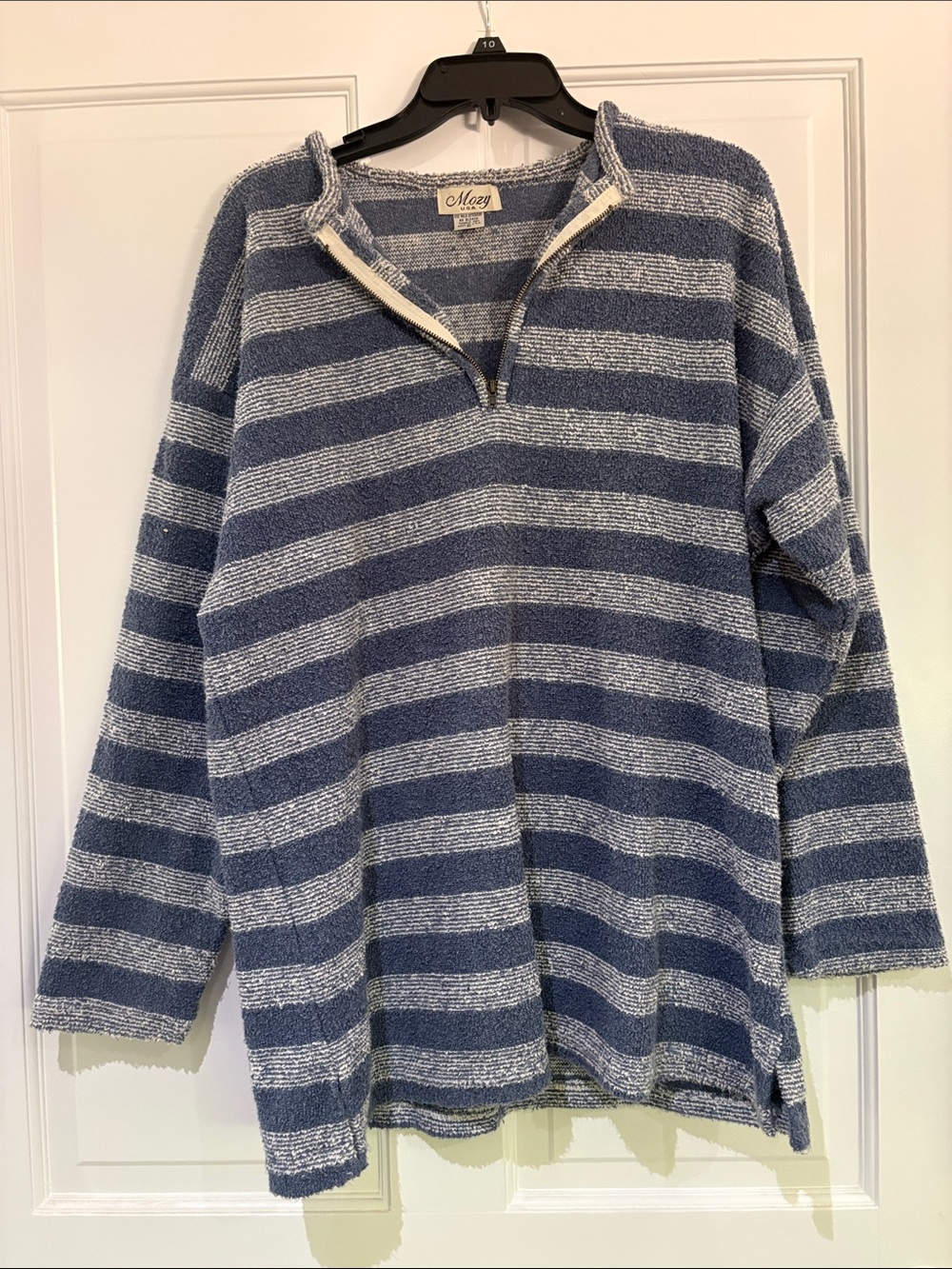Vintage Blue and White Striped Half-Zip Men's Sweater